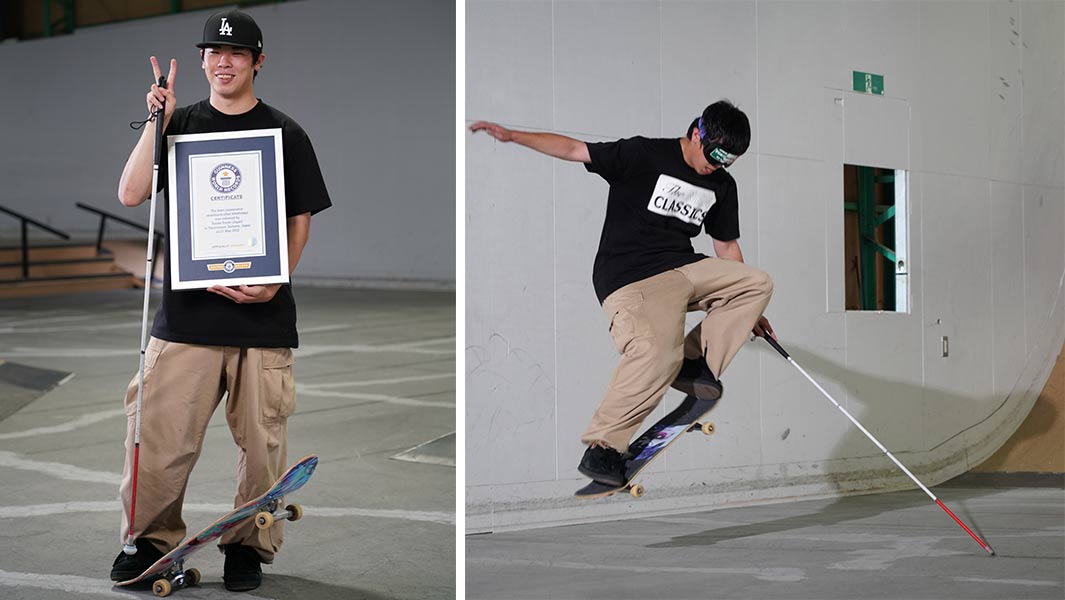 スケートボーダーの大内龍成さん「目隠しオーリー」142回でギネス世界記録達成